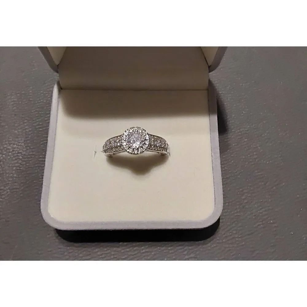 4 Carat Round Halo Design Triple Row Sim Diamond Engagement/Bridal Band Ring #8